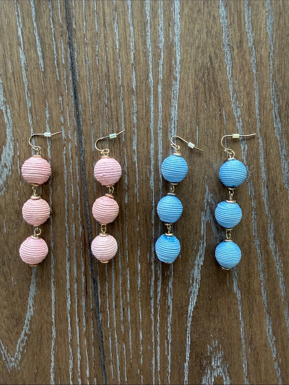 BaubleBar Pink and Blue Triple-Bead Drop Earrings